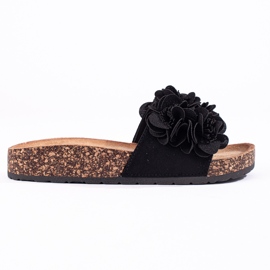 Chaussons Shelovet en liège noir à fleurs