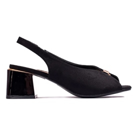 Sandales en daim noires élégantes pour femmes sur le poteau Shelovet le noir Sandales en daim noires élégantes pour femmes sur le poteau Shelovet le noir