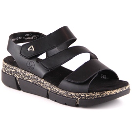 Sandales confortables pour femmes sur une plate-forme velcro noire Rieker V2301-00 le noir