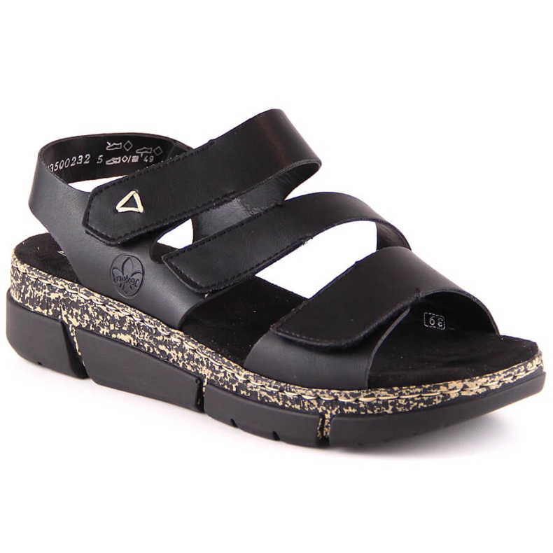 Sandales confortables pour femmes sur une plate-forme velcro noire Rieker V2301-00 le noir