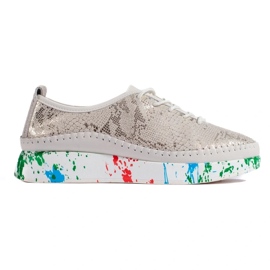 Chaussures en cuir pour femme à plateforme colorée Shelvt doré