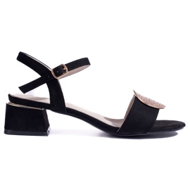 SHELOVET Sandales à talons bas en daim noir pour femmes