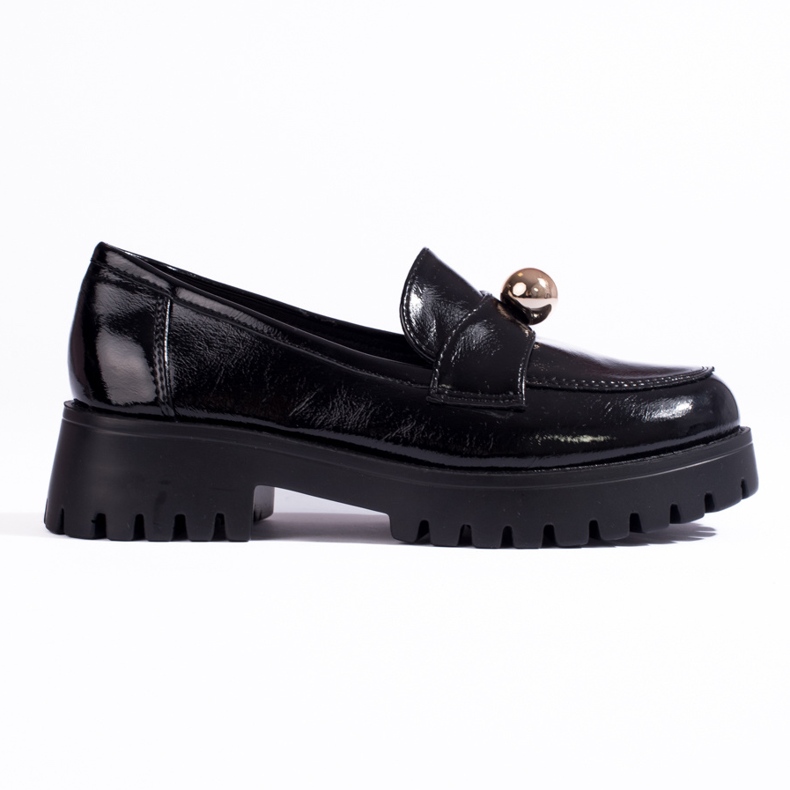 Mocassins noirs laqués avec ornements Shelovet dorés le noir