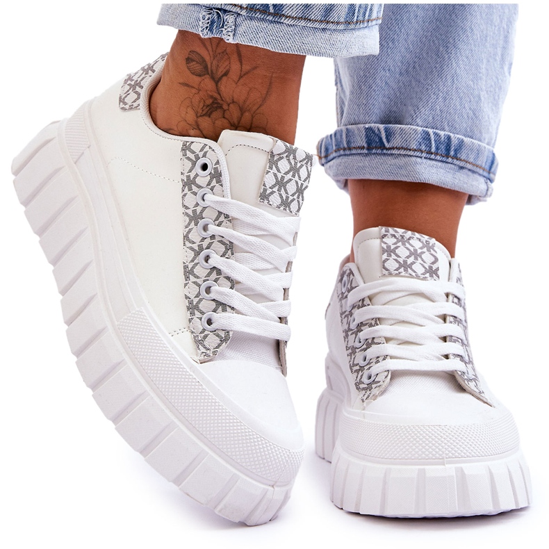 PG1 Baskets à plateforme en cuir pour femmes Blanc Alison blanche