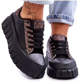 PG1 Baskets à plateforme en cuir pour femmes Noir Alison le noir