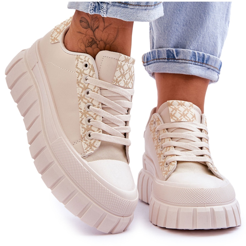 PG1 Baskets à plateforme en cuir pour femmes Beige Alison PG1 Baskets à plateforme en cuir pour femmes Beige Alison