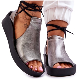 Sandales Compensées en Cuir Nicole 2743/063 Argent-Noir