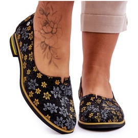 Chaussures en Cuir Maciejka Fleurs Jaunes 05035-38 Noir