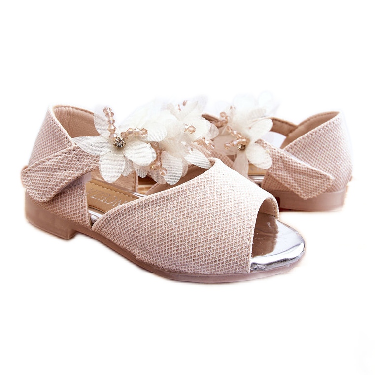 Vinceza Sandales Velcro Enfant Fleurs Beige Fiona