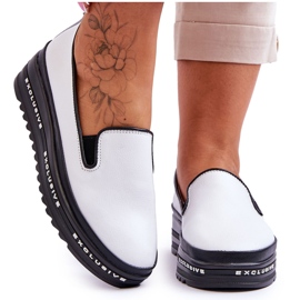 S.Barski Baskets à plateforme en cuir à enfiler Blanc Madeline