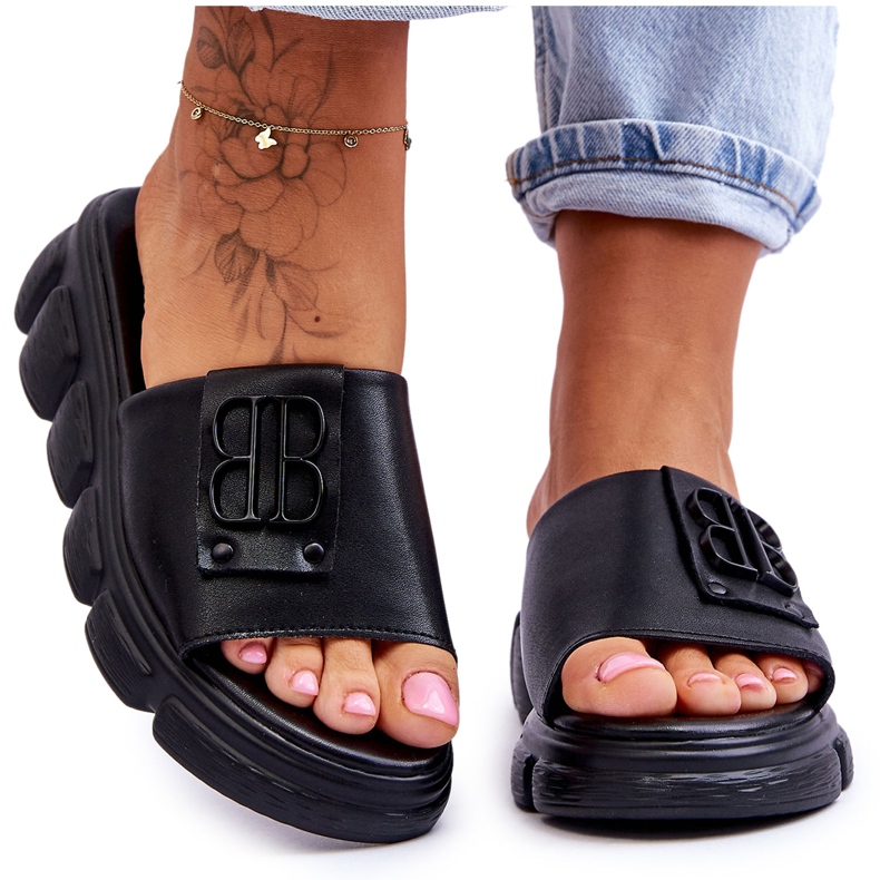 Vinceza Pantoufles à plateforme pour femmes avec décoration Noir Monroe le noir