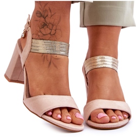 S.Barski Sandales pour femmes à talons hauts en daim beige Enjoy
