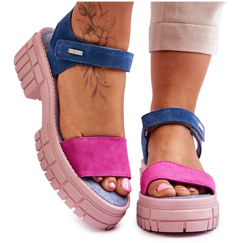Sandales Femme Big Star Suede LL276034 Bleu-Rose