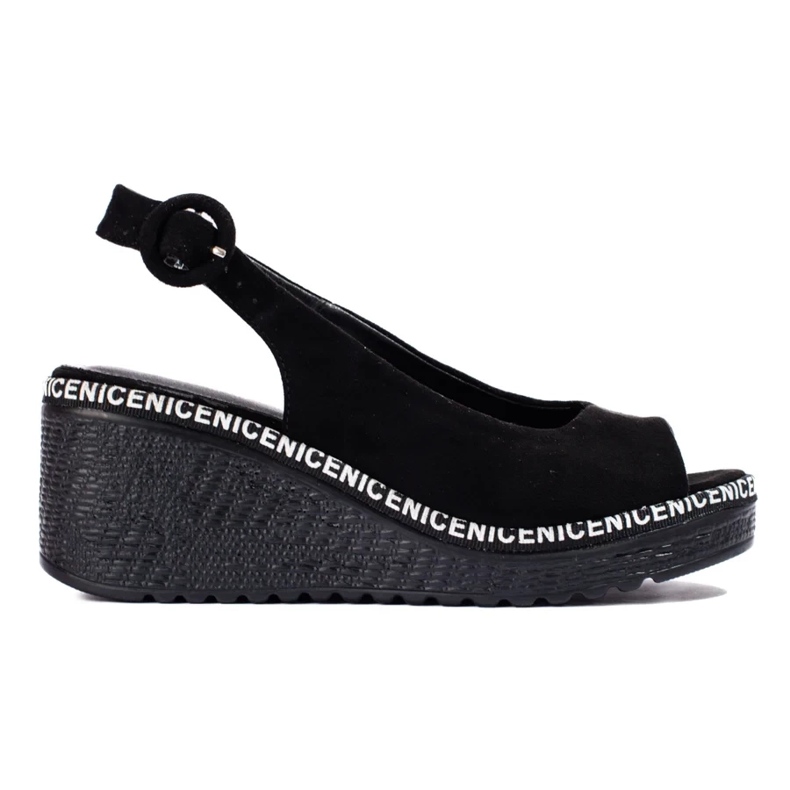 Sandales compensées noires de Shelovet le noir Sandales compensées noires de Shelovet le noir