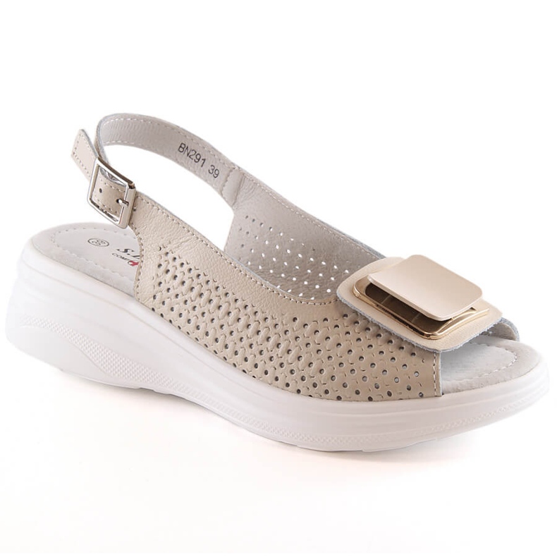 Sandales compensées cuir confortables femme beige S.Barski BN291