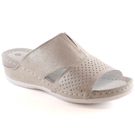 Chaussons confortables en cuir pour femmes avec bande élastique or S.Barski BN290 d'or