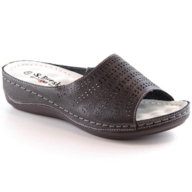 Pantoufles confortables en cuir pour femmes sur un talon compensé en étain S.Barski BN292 gris
