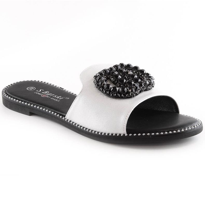Chaussons plats confortables pour femmes avec zircons argent S.Barski Kv 520-30