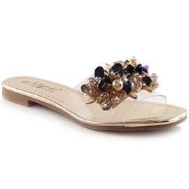 Chaussons transparents confortables pour femmes avec perles dorées S.Barski Kv 576-3