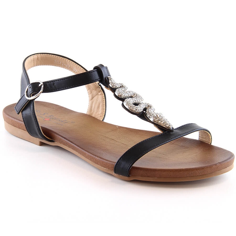 Sandales plates confortables pour femmes avec un serpent noir S.Barski Kv 5541-42 le noir