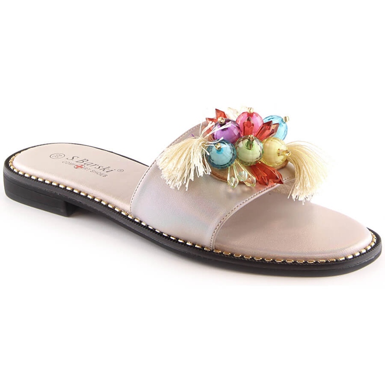 Sandales plates beiges confortables pour femmes avec perles S.Barski Kv 2775-47