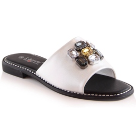 Chaussons blancs plats confortables pour femmes avec zircons S.Barski Kv 2775-31