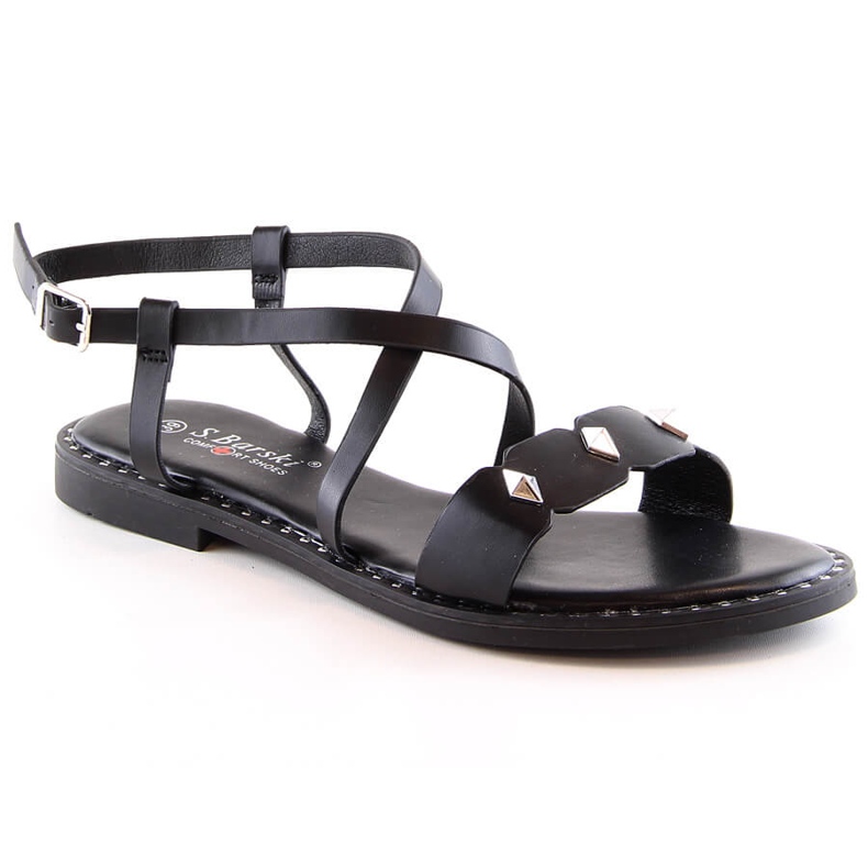 Sandales plates confortables noires à jets pour femmes S.Barski Yxd 072-1 le noir