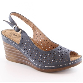 Sandales compensées confortables pour femmes avec zircons bleu marine eVento 0972