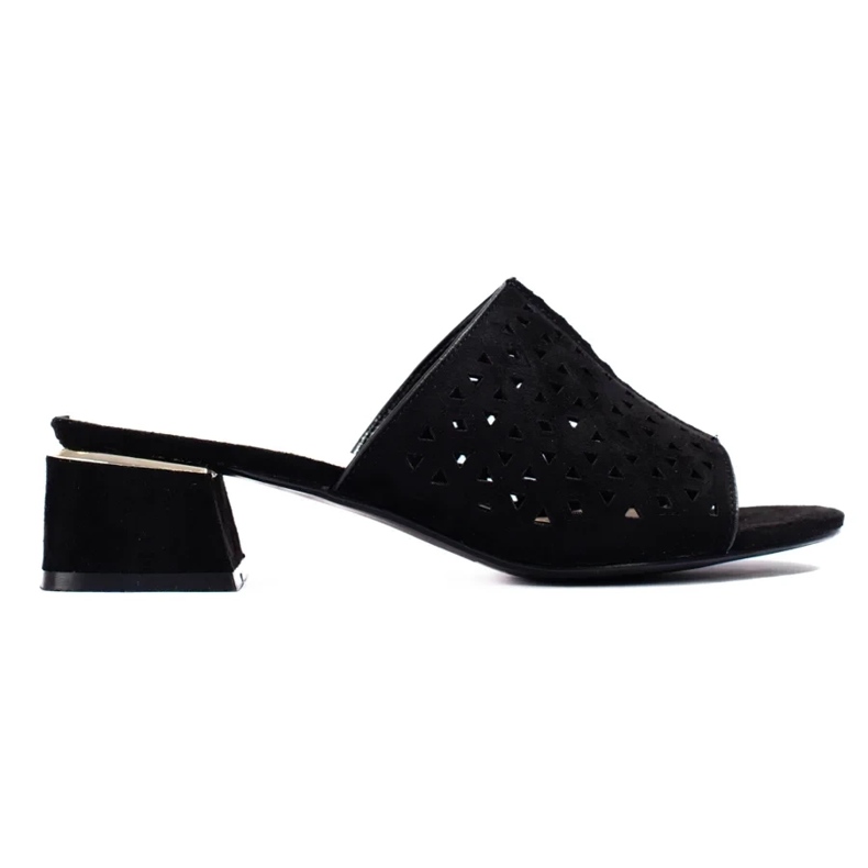 Chaussons femme noirs ajourés à petit talon le noir