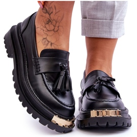Mocassins pour femmes avec franges et décoration noire le noir