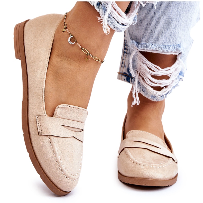 PS1 Mocassins Confortables en Daim pour Femme Beige Lucca