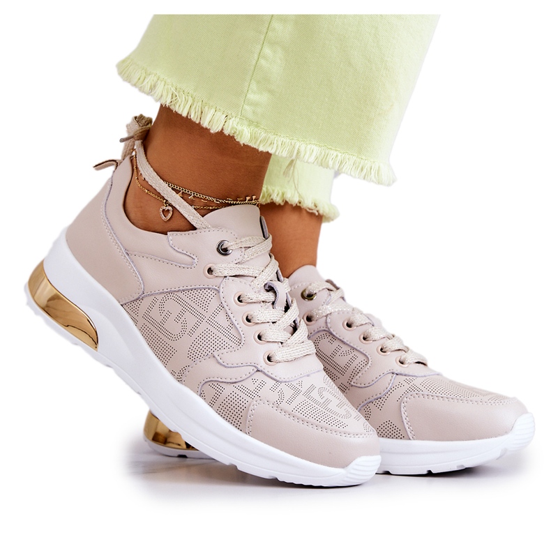 S.Barski Baskets de sport en cuir pour femmes sur un coin beige
