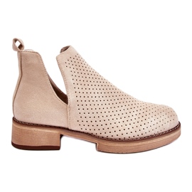 Bottes ajourées en daim sur talon plat, beige