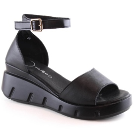 Sandales en cuir noir pour femmes Filippo DS4455 le noir