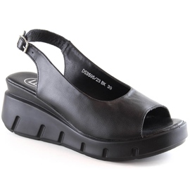 Sandales en cuir pour femmes sur le coin et la plate-forme noir Filippo DS3595