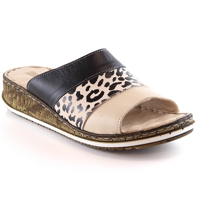 Pantoufles confortables en cuir pour femmes à imprimé léopard Artiker 52C0972 le noir