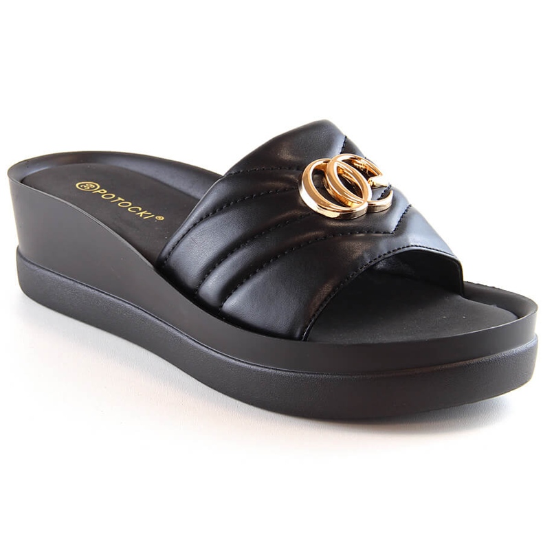 Chaussons compensés noirs femme Potocki YQ21001 le noir