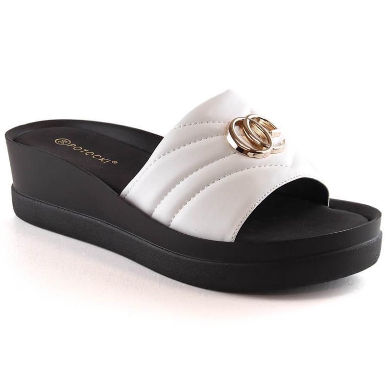 Chaussons compensés blancs femme Potocki YQ21001 blanche Chaussons compensés blancs femme Potocki YQ21001 blanche