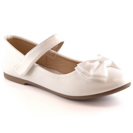 Ballerines première communion fille à nœud velcro blanc Potocki BB23009