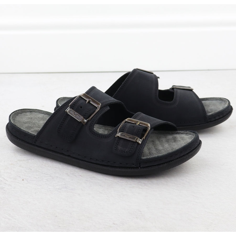 Chaussons homme confortables en cuir à boucles noir T.Sokolski Fs M01 le noir