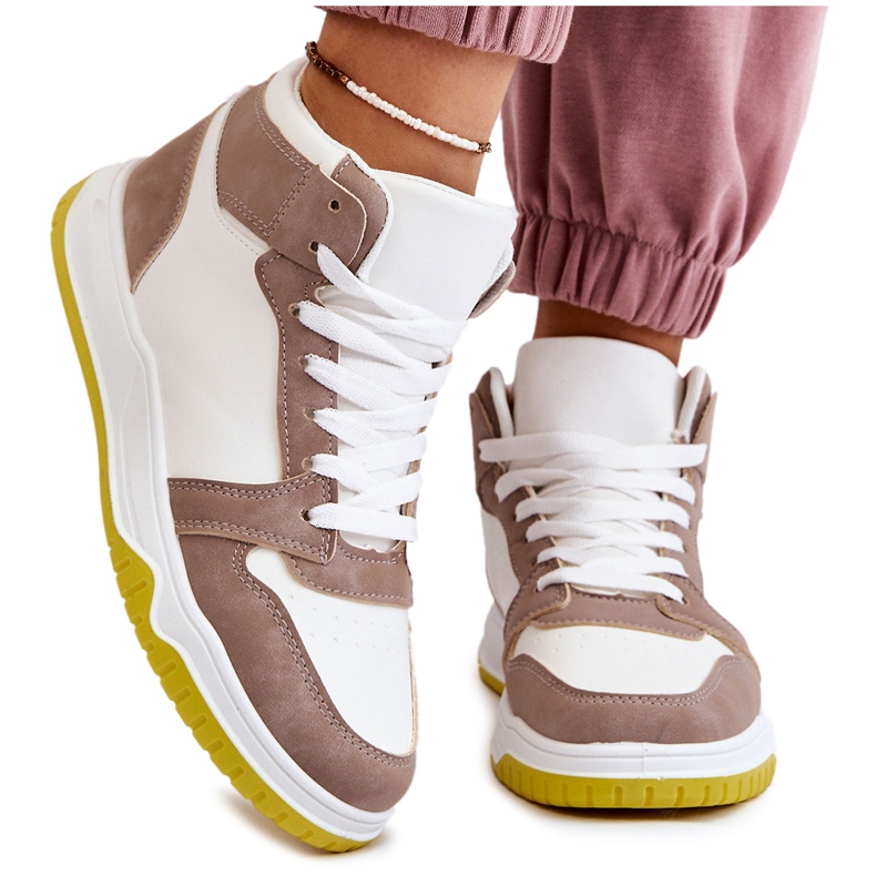 Chaussures de sport hautes pour femmes, baskets, blanches et beiges