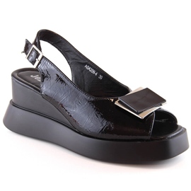 Sandales compensées femme laquées noires Jezzi SA209-4 le noir