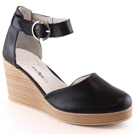 Sandales compensées en cuir noir pour femmes Filippo DS3519 le noir