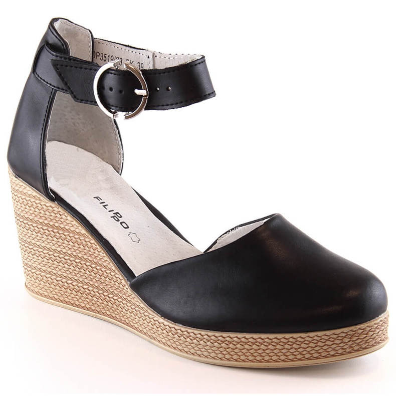 Sandales compensées en cuir noir pour femmes Filippo DS3519 le noir