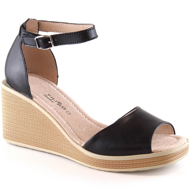 Sandales compensées confortables en cuir pour femme noir Filippo DS4507 le noir