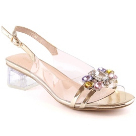 Sandales transparentes à petit talon avec cristaux dorés Sergio Leone SK047