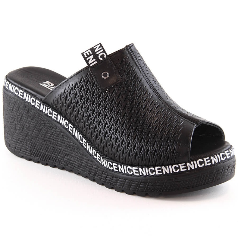 Sandales compensées ajourées en cuir femme noir Artiker 50C0523 le noir