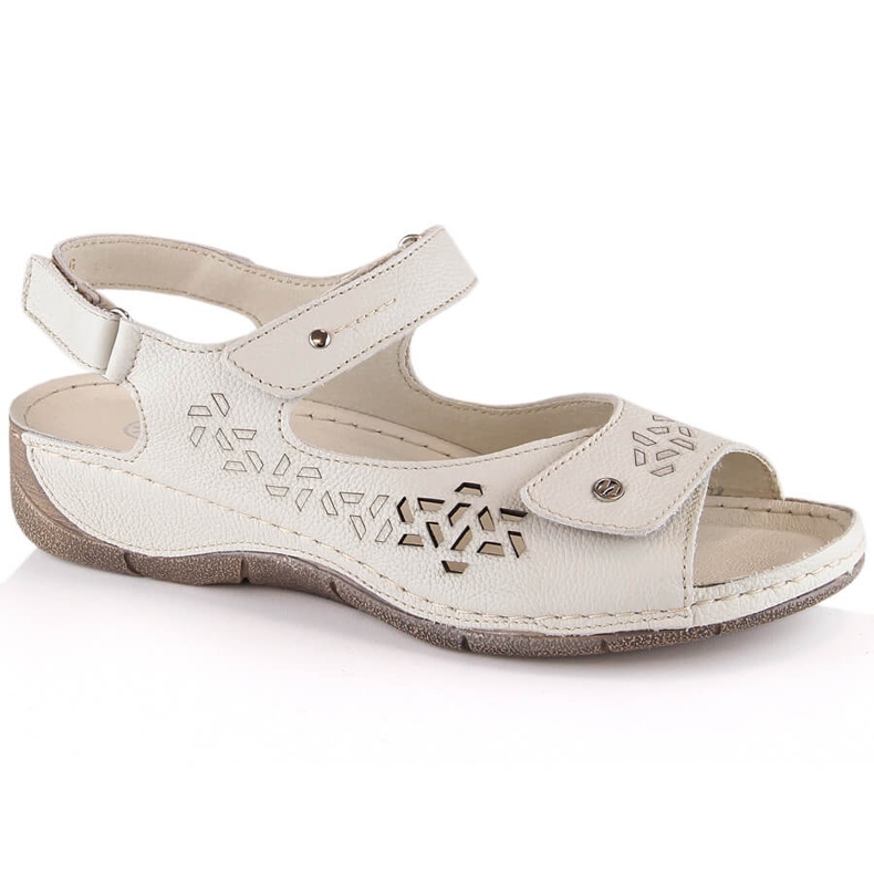 Sandales confortables en cuir pour femmes avec brides velcro Ekri Helios 266-2 beige