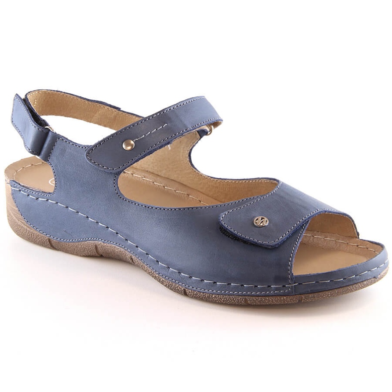 Sandales en cuir confortables pour femmes avec brides velcro Helios 266-2 bleu