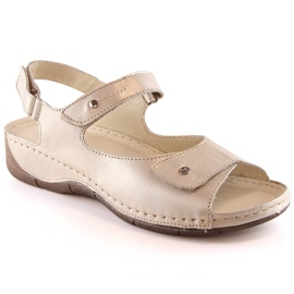 Sandales confortables en cuir pour femme avec velcro doré Helios 266-2 d'or
